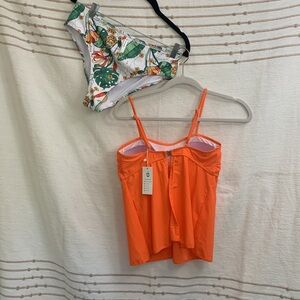 ☀️Beachsissie ☀️Two pieces Swimsuit SzLarge OrangeTop White Tropical BottomNEW!